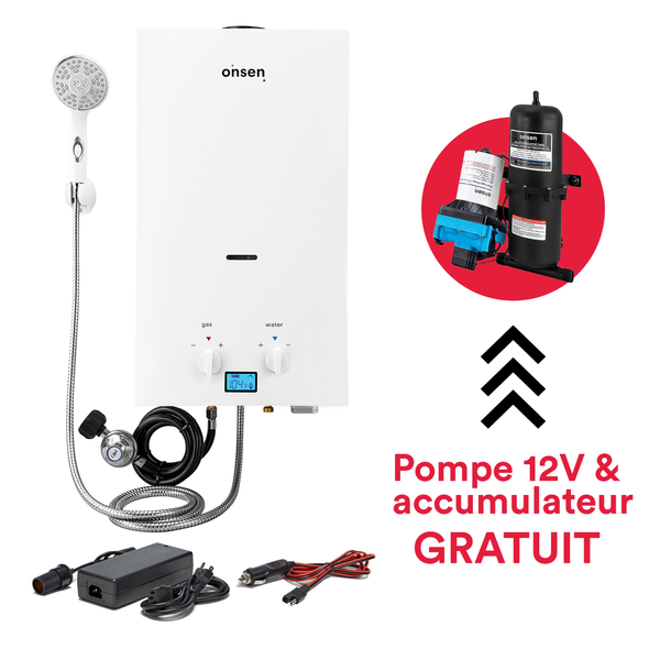 Chauffe-eau portatif sans réservoir Onsen 10L - 75K BTU avecconvertisseur 120V