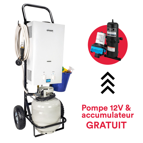 Chauffe-eau portatif sans réservoir Onsen 10L - 75K BTU avec diable