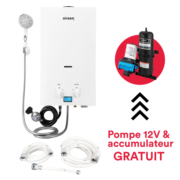 Chauffe-eau portatif sans réservoir Onsen 10L - 75K BTU avec kit de boyaux