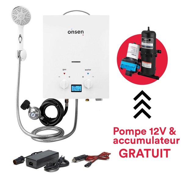 Chauffe-eau portatif sans réservoir Onsen 5L - 32K BTU avec convertisseur 120V