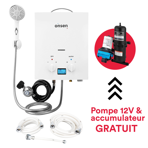 Chauffe-eau portatif sans réservoir Onsen 5L - 32K BTU avec kit de boyaux