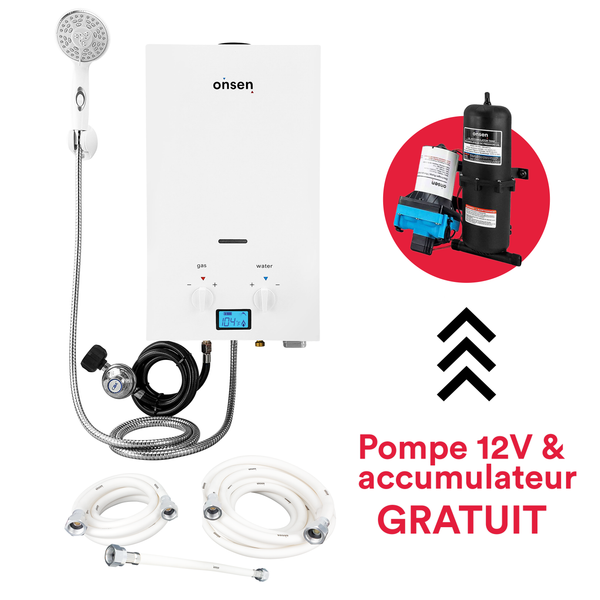 Chauffe-eau portatif sans réservoir Onsen 7L - 50K BTU avec kit de boyaux